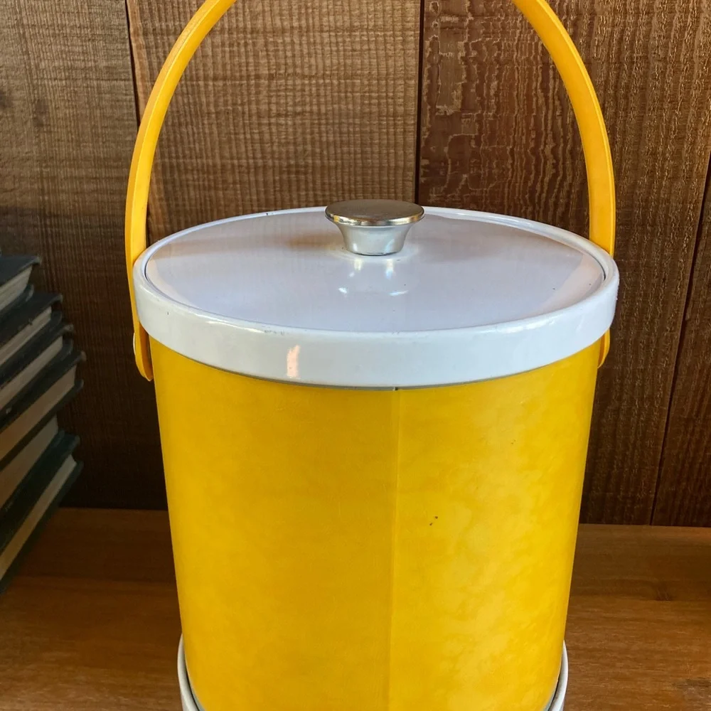 Vintage Cheerful Yellow Metal Ice Bucket - Cocktail Bar Decor Picnic Party